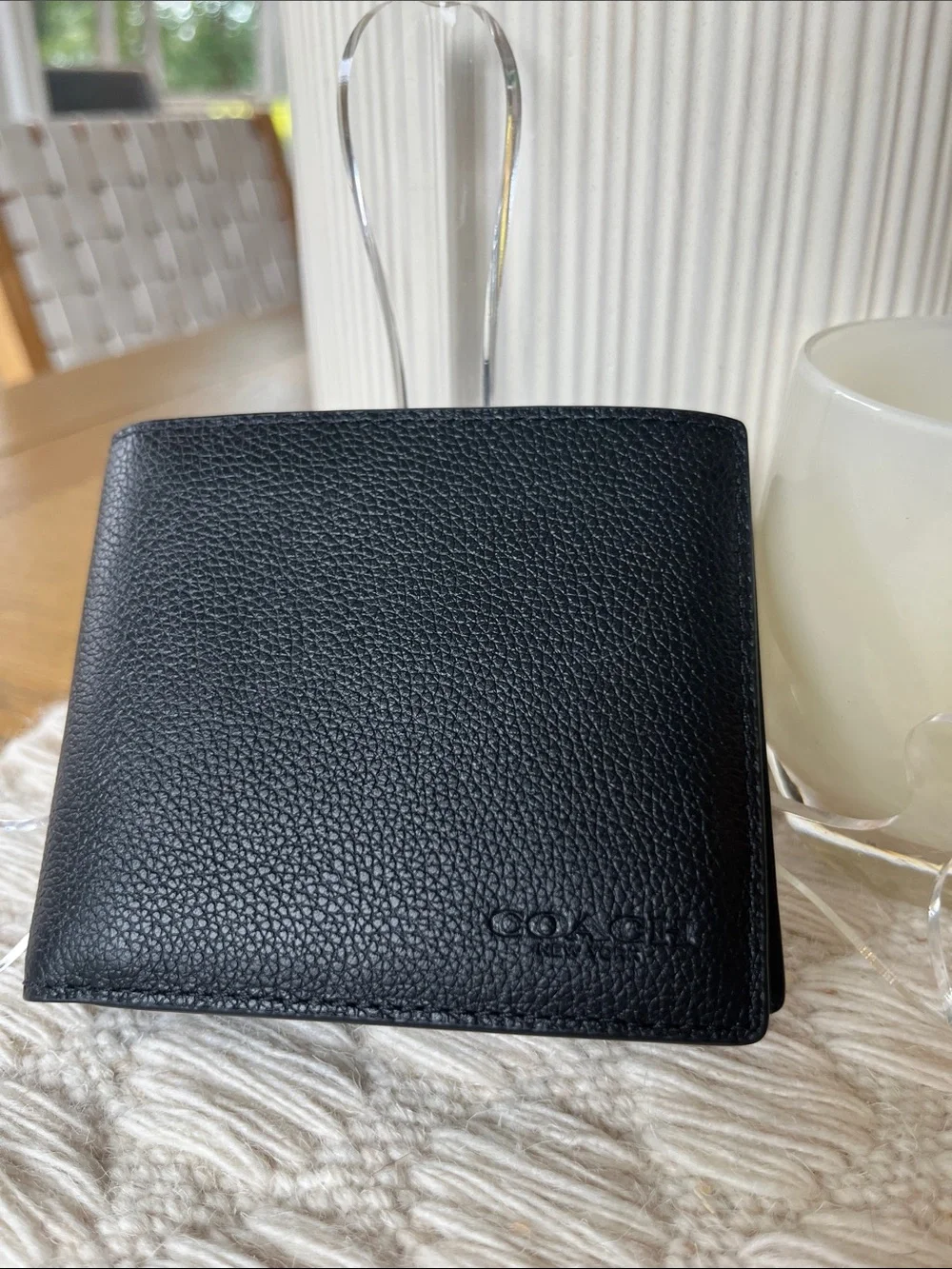 NWT Coach 3 way Black Pebbled Leather Bifold Wallet